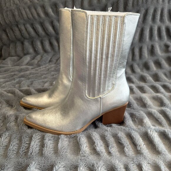 Women Go-Go Disco Glam Western Pointed Toe Block Heel Boot Silver Metallic 7 8 - Picture 5 of 12